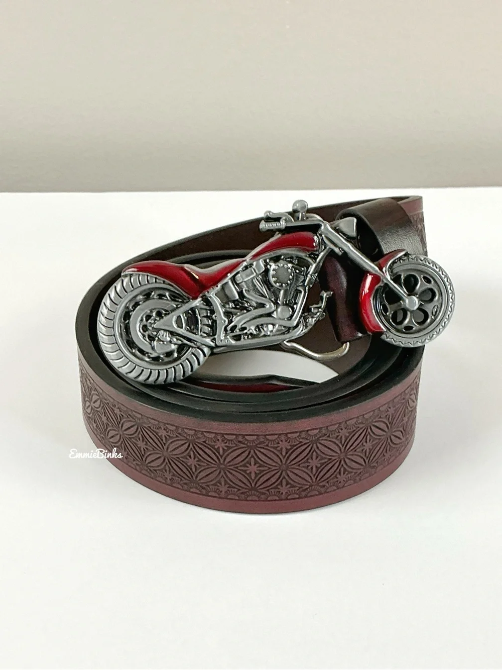 New Indie Moto Motorcycle Tooled Leather Belt
